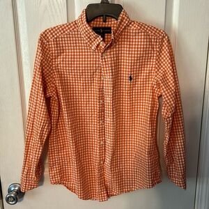 Ralph Lauren Boys Orange Gingham Polo Button Up Shirt size 14/16
